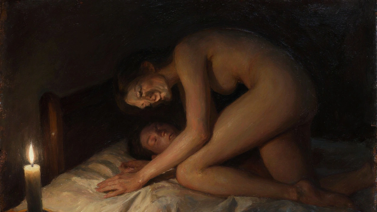 Silhouetted couple entwined on a mattress in candlelit privacy, no faces visible.