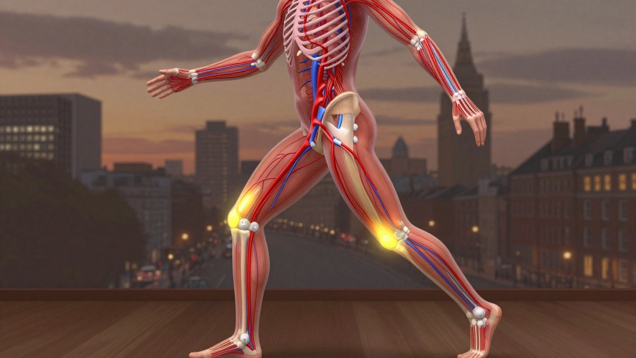 Anatomische weergave van bloedstroom en spanningsvermindering in spieren tijdens sportmassage.