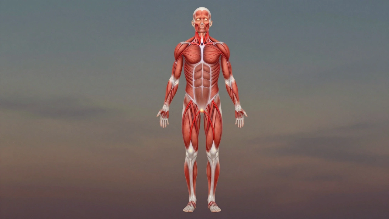 Transparante weergave van spanning in het lichaam die loopt van voeten naar hoofd bij migraine.