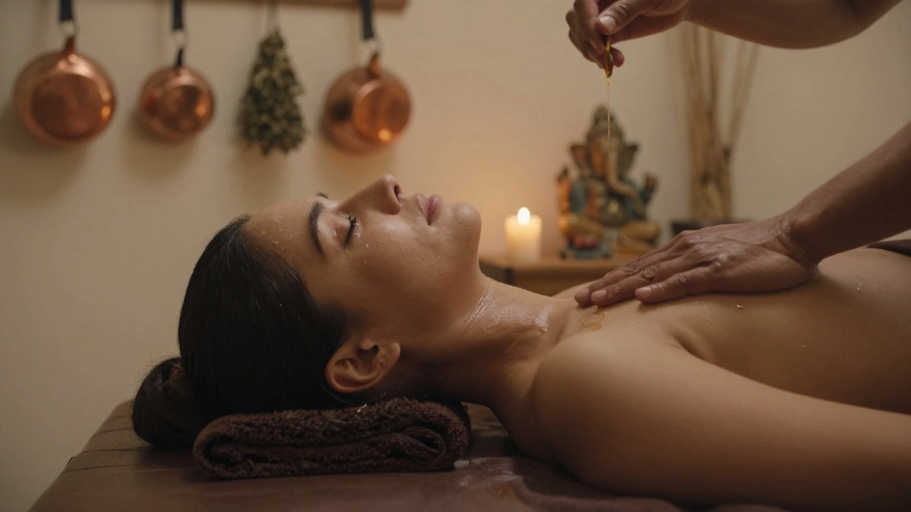 Een cliënt ligt ontspannen op een massagebank, tranen op de wangen, in een sfeervolle, kruiden-geurige salon in Camden.