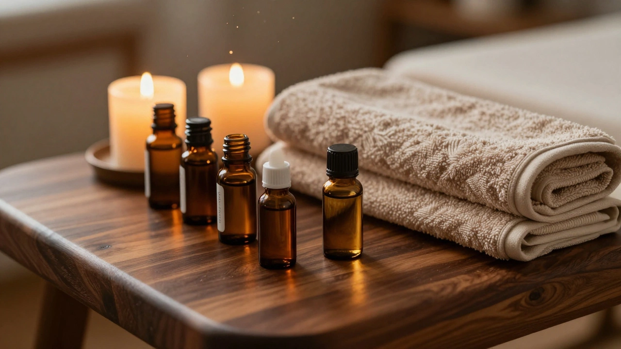 Organische spa producten en witte linnen doeken op tafel